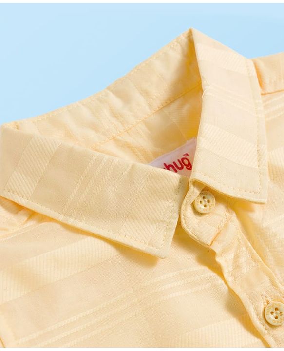 Babyhug Cotton Woven Half Sleeves Front-Open Shirt & Shorts Set with Stripes Design - White & Yellow