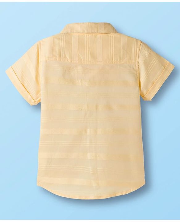 Babyhug Cotton Woven Half Sleeves Front-Open Shirt & Shorts Set with Stripes Design - White & Yellow