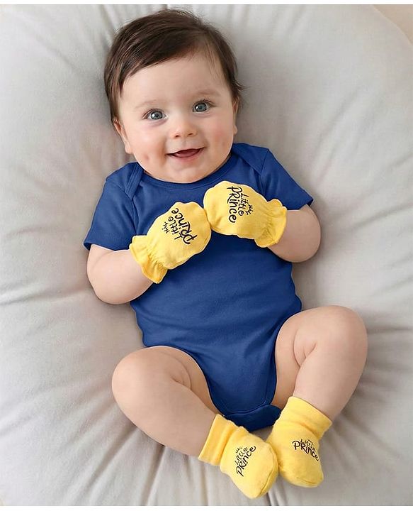 Babyhug 100% Cotton Knit Mittens and Bootie Set with Little Princess Text Print - Yellow