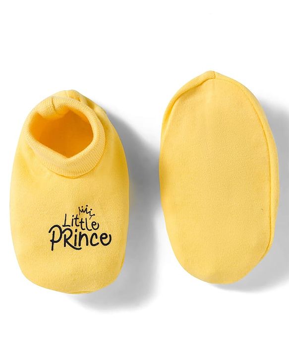 Babyhug 100% Cotton Knit Mittens and Bootie Set with Little Princess Text Print - Yellow