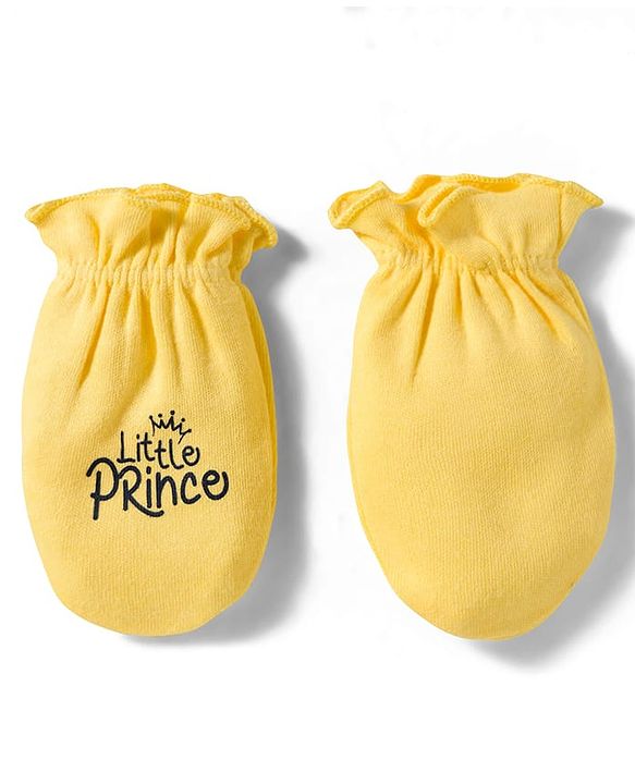 Babyhug 100% Cotton Knit Mittens and Bootie Set with Little Princess Text Print - Yellow