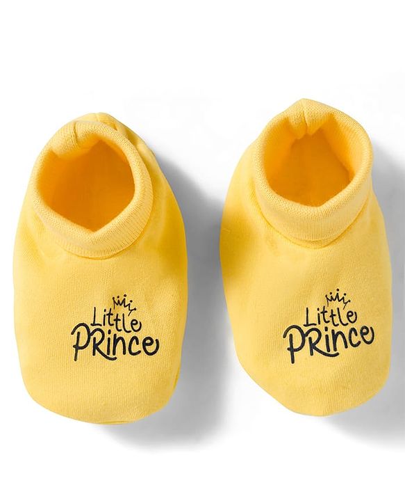 Babyhug 100% Cotton Knit Mittens and Bootie Set with Little Princess Text Print - Yellow