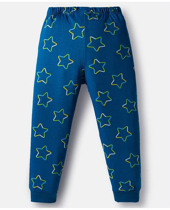 Babyhug Cotton Knit Full Sleeves Night Suit With Little Star Text Print - Navy Blue