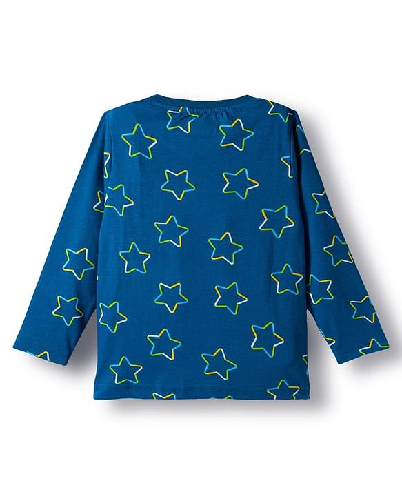 Babyhug Cotton Knit Full Sleeves Night Suit With Little Star Text Print - Navy Blue