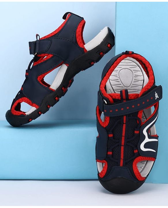 Pine Kids Solid Sandals With Velcro Closure - Navy Blue