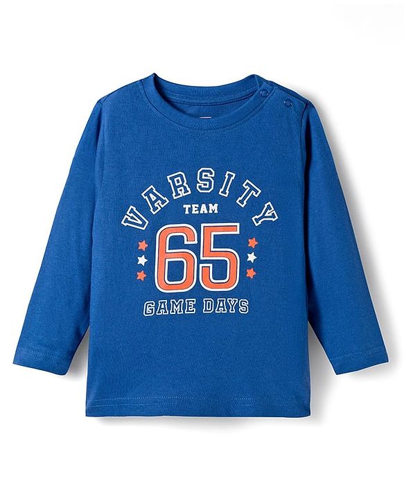 Babyhug Cotton Knit Full Sleeves Night Suit With Text Print - Navy Blue