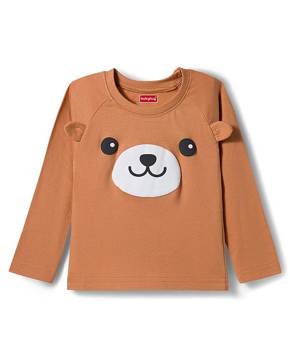 Babyhug Cotton Knit Full Raglan Sleeves Night Suit With Animal Print - Brown