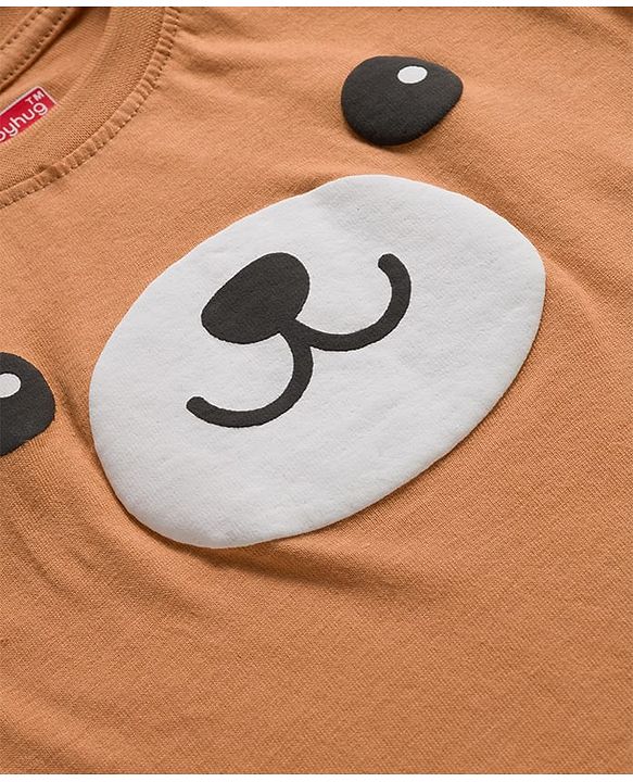 Babyhug Cotton Knit Full Raglan Sleeves Night Suit With Animal Print - Brown