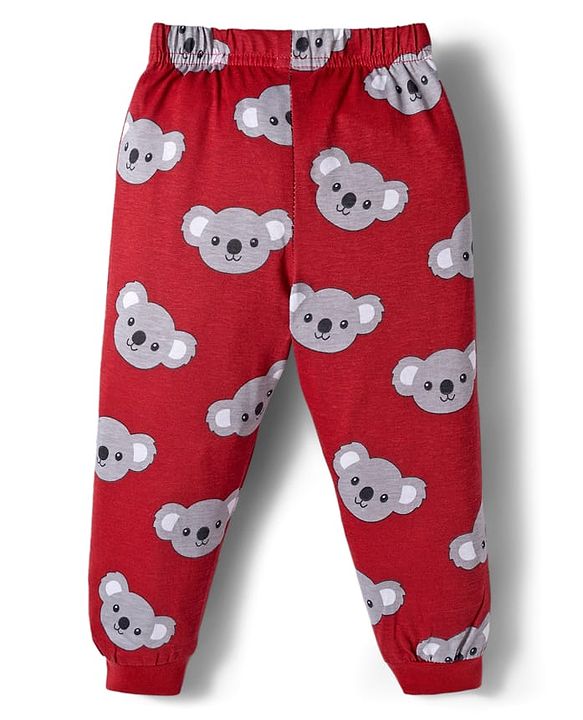 Babyhug Cotton Knit Full Sleeves Night Suit with Bear Print & Ear Applique - Grey