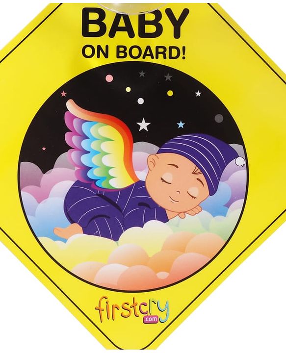 Babyhug Baby On Board Car Sign  Yellow| Safety Warning Sign| Durable & Easy to Install| High Visibility| Strong Suction Grip| Compatibly to all Wind Shields