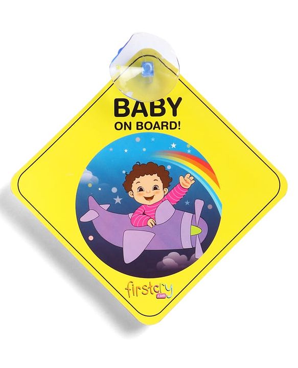 Babyhug Baby On Board Car Sign  Yellow| Safety Warning Sign| Durable & Easy to Install| High Visibility| Strong Suction Grip| Compatibly to all Wind Shields