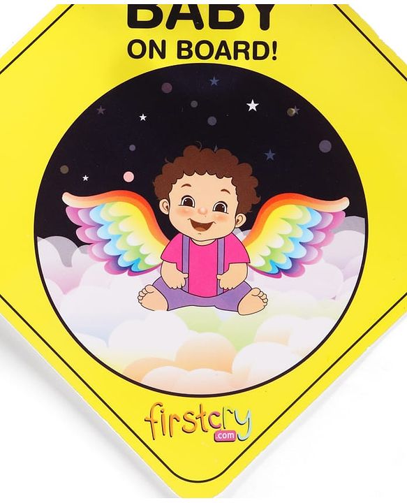 Babyhug Baby On Board Car Sign  Yellow| Safety Warning Sign| Durable & Easy to Install| High Visibility| Strong Suction Grip| Compatibly to all Wind Shields