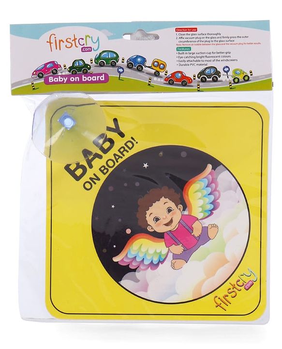 Babyhug Baby On Board Car Sign  Yellow| Safety Warning Sign| Durable & Easy to Install| High Visibility| Strong Suction Grip| Compatibly to all Wind Shields