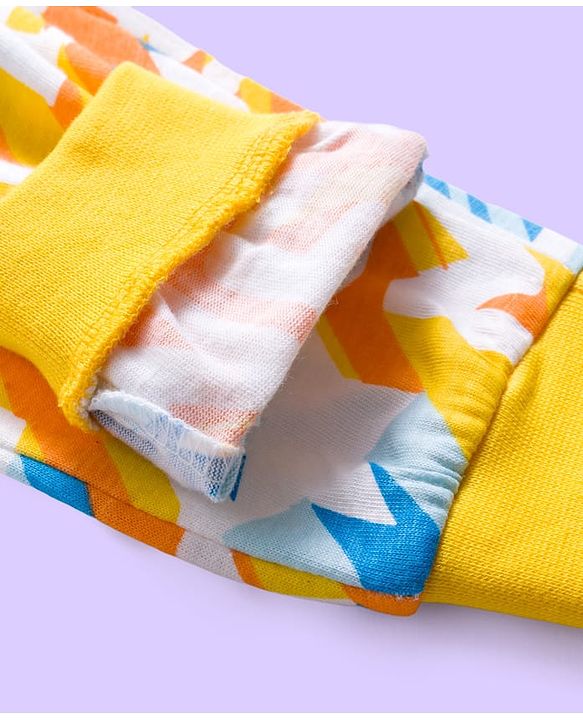 Babyhug Cotton Knit Full Sleeves Co-ords Night Suit With Text Print - Yellow & White