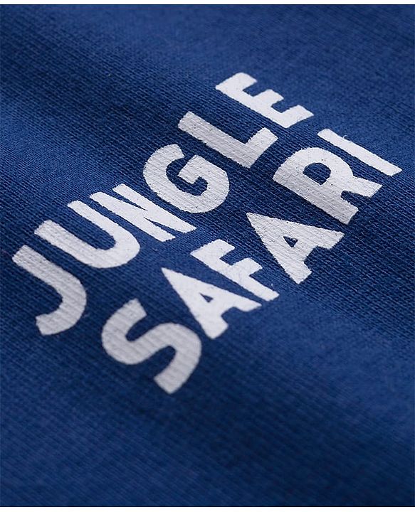 Babyhug Cotton Knit Full Sleeves Night Suit With Tiger Print - Navy Blue