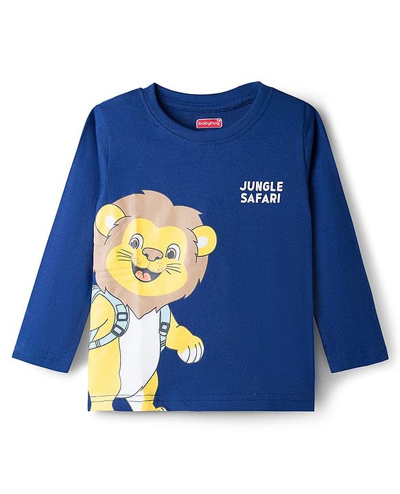 Babyhug Cotton Knit Full Sleeves Night Suit With Tiger Print - Navy Blue