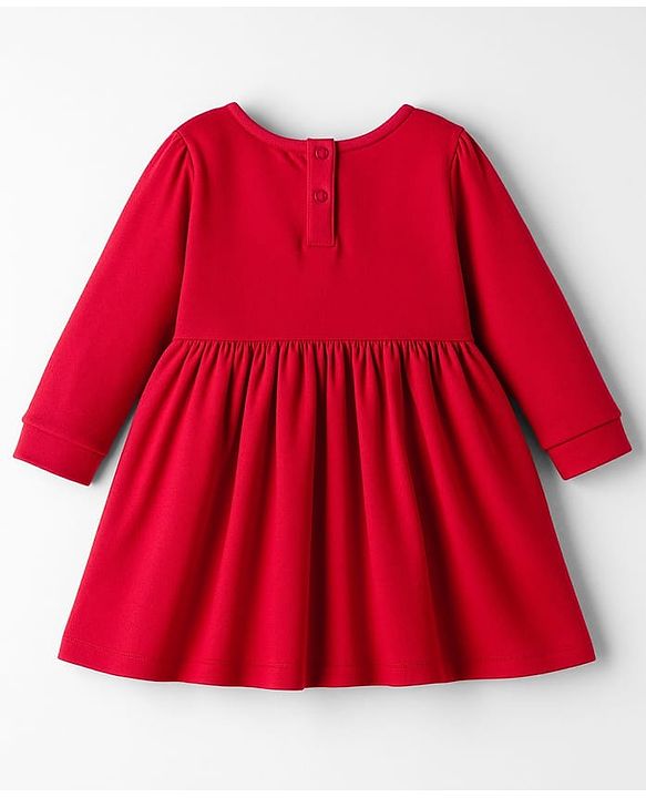 Babyhug Cotton Knit Full Sleeves Frock With Text Embroidery & Sling Bag - Red