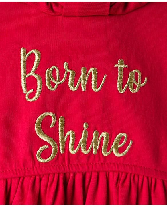 Babyhug Cotton Knit Full Sleeves Frock With Text Embroidery & Sling Bag - Red