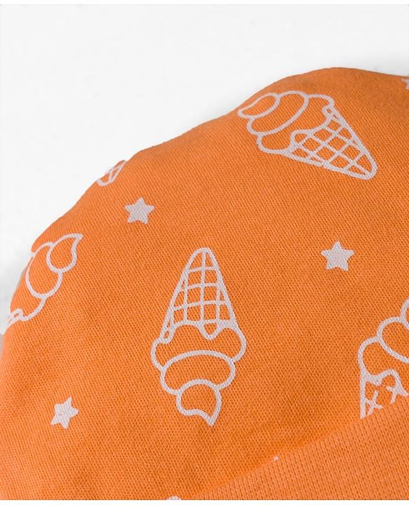 Babyhug 100% Cotton Interlock Knit Cap Mittens & Booties Set with Ice Cream Print Orange - Diameter 15.5 cm