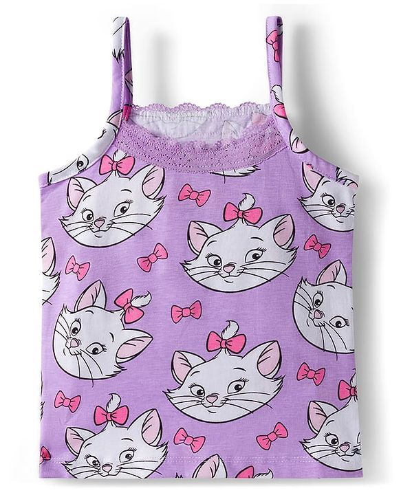 Babyhug Disney Single Jersey Knit Sleeveless Slips with Marie Graphic Pack of 3 - White Lilac & Pink