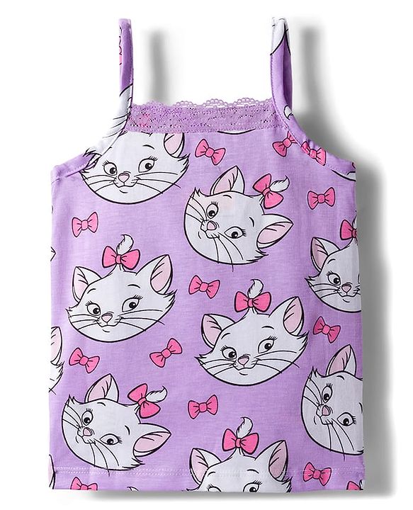 Babyhug Disney Single Jersey Knit Sleeveless Slips with Marie Graphic Pack of 3 - White Lilac & Pink