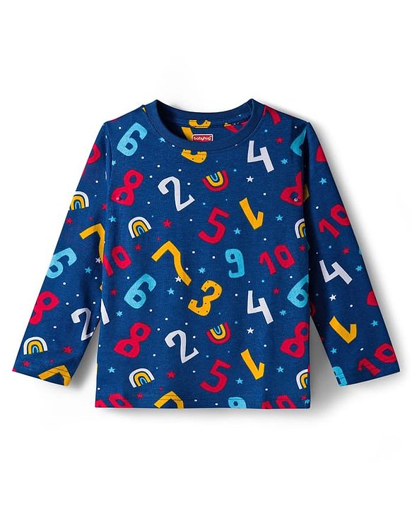 Babyhug Cotton Knit Full Sleeves Co-ord Night Suit With Numbers & Rainbow Print - Navy Blue