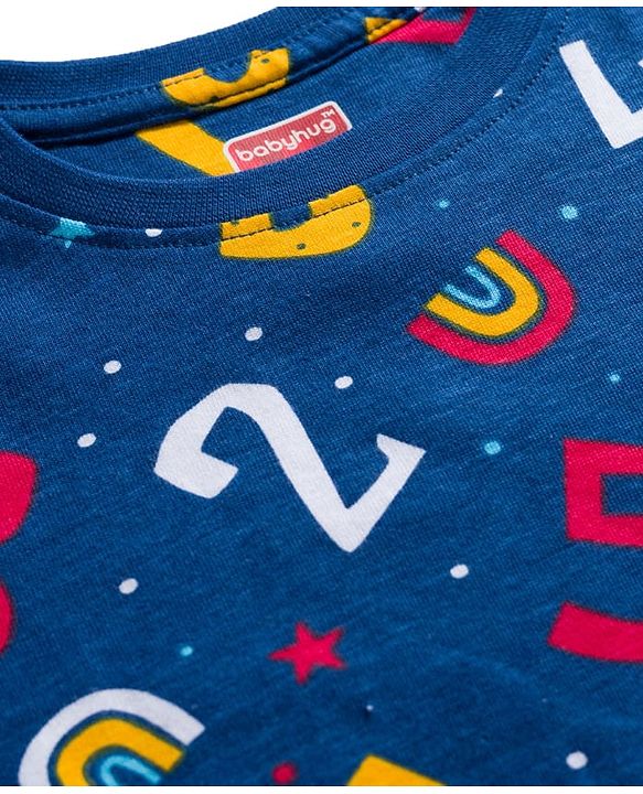 Babyhug Cotton Knit Full Sleeves Co-ord Night Suit With Numbers & Rainbow Print - Navy Blue