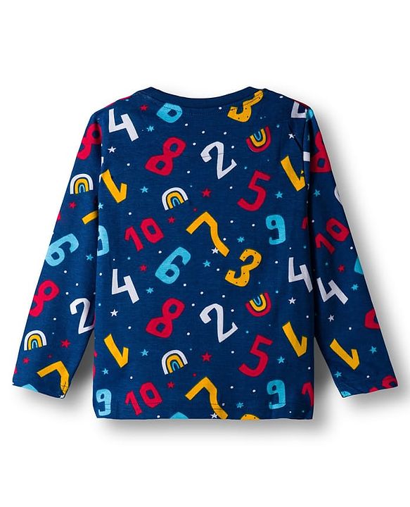 Babyhug Cotton Knit Full Sleeves Co-ord Night Suit With Numbers & Rainbow Print - Navy Blue