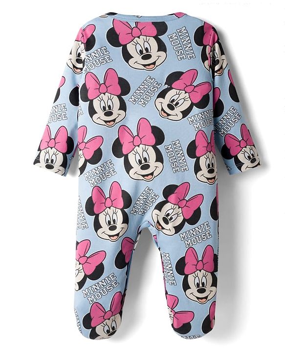 Babyhug Disney Interlock Knit Sleepsuits With Minnie Mouse Graphics Pack Of 2 - Orange & Light Blue