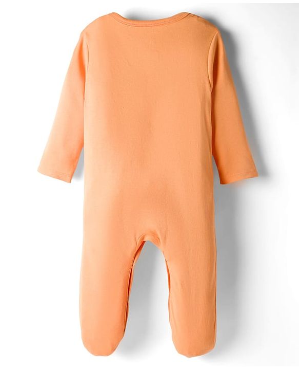Babyhug Disney Interlock Knit Sleepsuits With Minnie Mouse Graphics Pack Of 2 - Orange & Light Blue