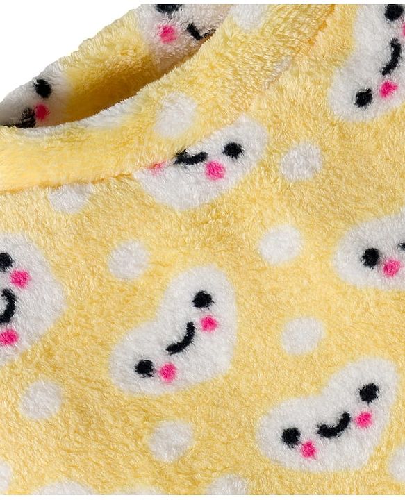Babyhug Velour Knit Full Sleeves Winter Wear Night Suit With Heart Print - Yellow