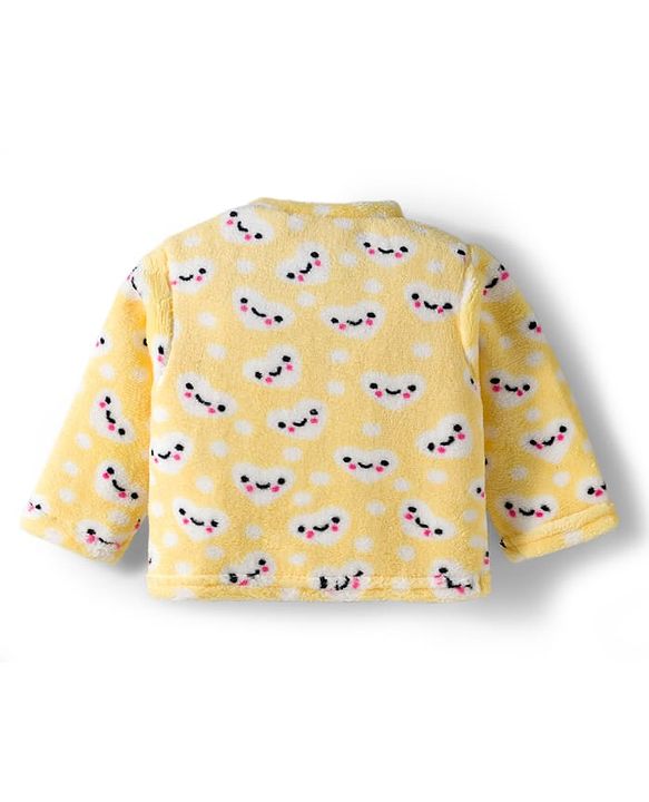 Babyhug Velour Knit Full Sleeves Winter Wear Night Suit With Heart Print - Yellow