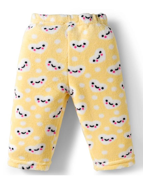 Babyhug Velour Knit Full Sleeves Winter Wear Night Suit With Heart Print - Yellow
