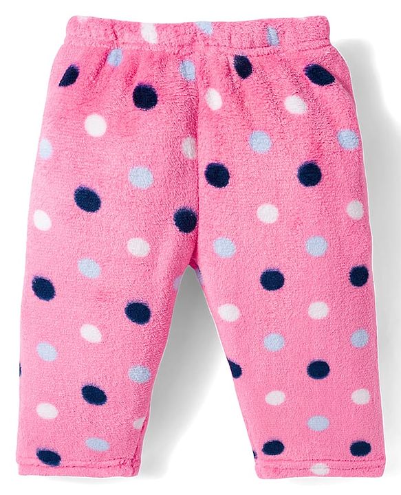 Babyhug Velour Knit Full Sleeves Co-ords Night Suit With Polka Dots - Pink