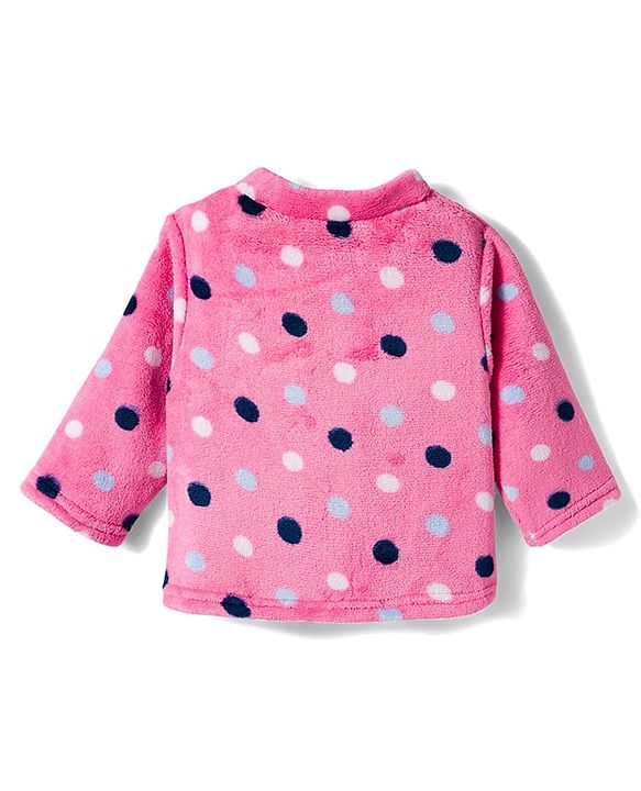 Babyhug Velour Knit Full Sleeves Co-ords Night Suit With Polka Dots - Pink