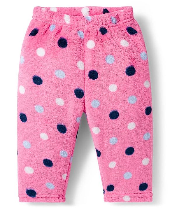 Babyhug Velour Knit Full Sleeves Co-ords Night Suit With Polka Dots - Pink