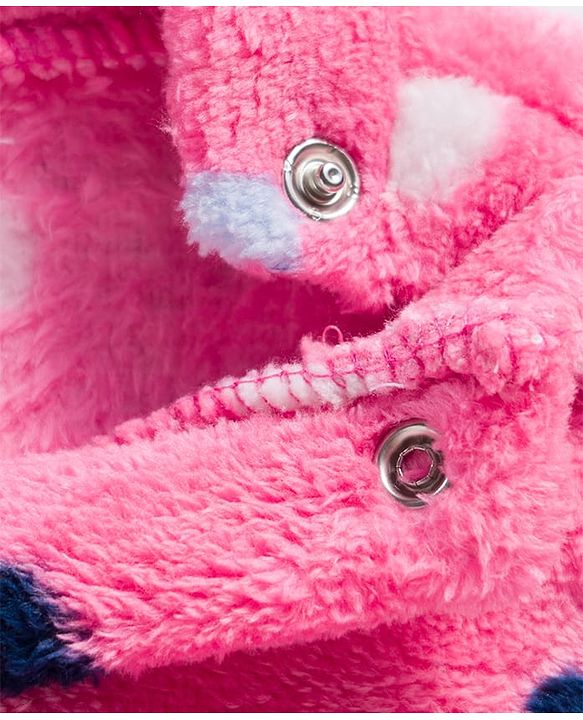 Babyhug Velour Knit Full Sleeves Co-ords Night Suit With Polka Dots - Pink