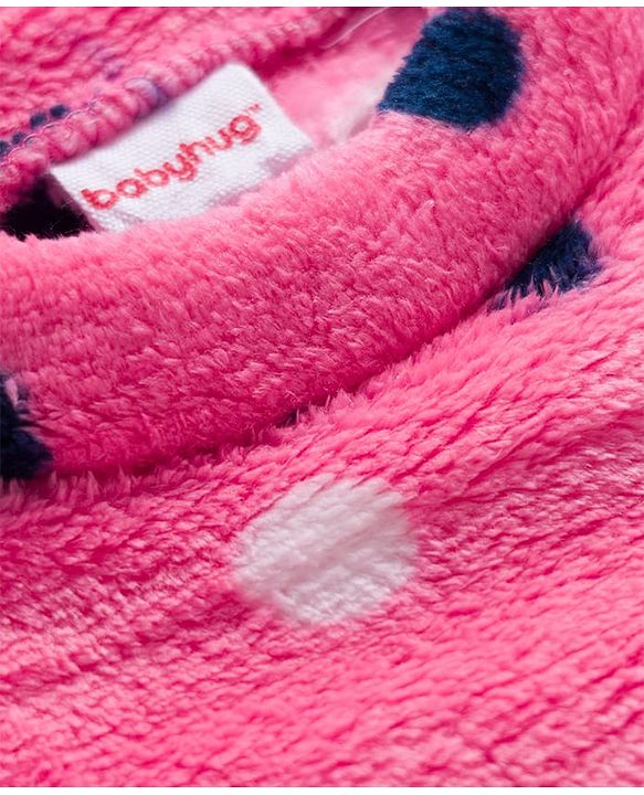Babyhug Velour Knit Full Sleeves Co-ords Night Suit With Polka Dots - Pink