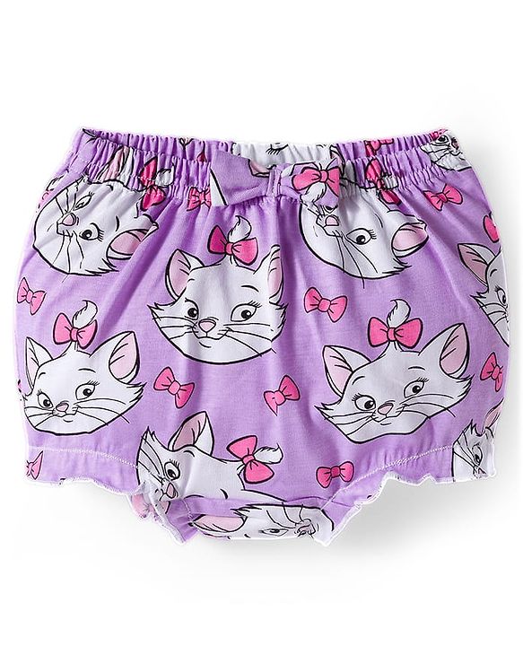 Babyhug Disney Lycra Knit Bloomer with Marie Graphic & Bow Applique Pack of 3 - Lilac White & Pink