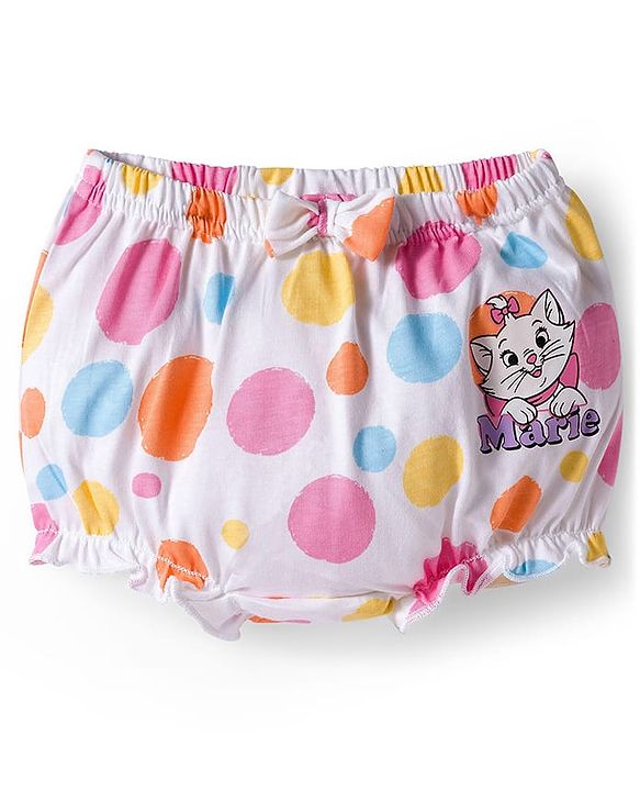 Babyhug Disney Lycra Knit Bloomer with Marie Graphic & Bow Applique Pack of 3 - Lilac White & Pink