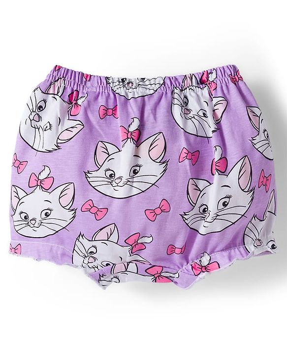 Babyhug Disney Lycra Knit Bloomer with Marie Graphic & Bow Applique Pack of 3 - Lilac White & Pink