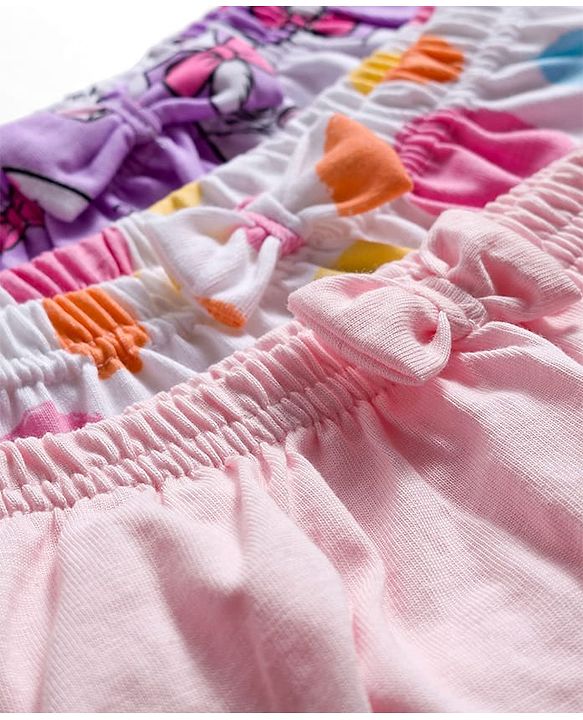 Babyhug Disney Lycra Knit Bloomer with Marie Graphic & Bow Applique Pack of 3 - Lilac White & Pink