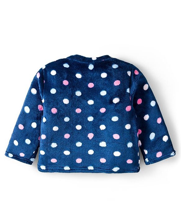 Babyhug Velour Knit Full Sleeves Co-ords Winter Night Suit with Polka Dot Print - Navy Blue