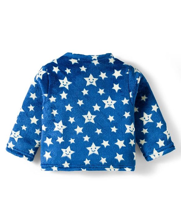 Babyhug Velour Knit Full Sleeves Winter Wear Co-ords Night Suit With Star Print - Navy Blue