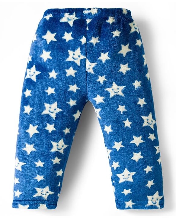 Babyhug Velour Knit Full Sleeves Winter Wear Co-ords Night Suit With Star Print - Navy Blue