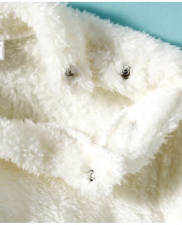 Babyhug Velour Knit Full Sleeves WInter Wear Night Suit With Bunny Print - White & Pink