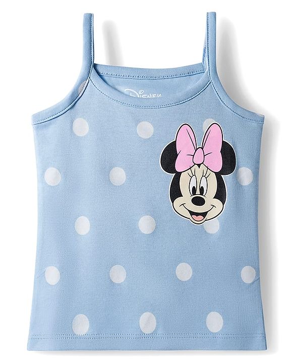 Babyhug Disney Lycra Knit Sleeveless Slips with Minnie Mouse Graphic & Polka Dot Pack of 3 - Light Blue Orange & Dark Pink