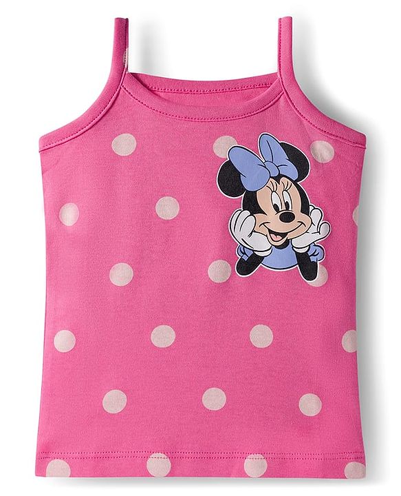Babyhug Disney Lycra Knit Sleeveless Slips with Minnie Mouse Graphic & Polka Dot Pack of 3 - Light Blue Orange & Dark Pink