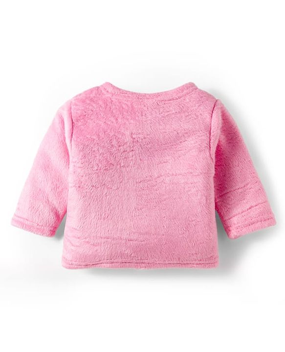 Babyhug Velour Knit Full Sleeves Winter Night Suit with Rabbit Embroidery - Pink