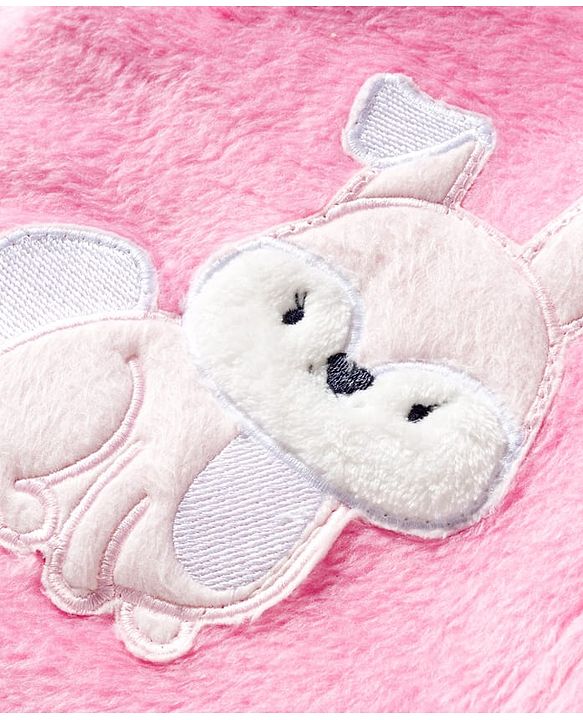 Babyhug Velour Knit Full Sleeves Winter Night Suit with Rabbit Embroidery - Pink